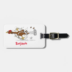 Funny running cool chicken cartoon illustration luggage tag