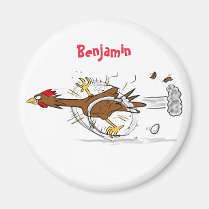 Funny running cool chicken cartoon illustration magnet