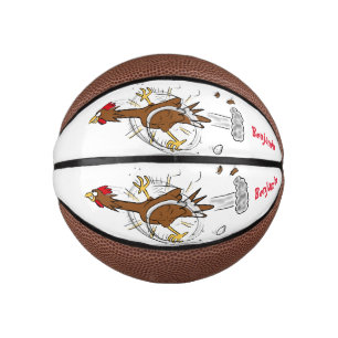 Funny running cool chicken cartoon illustration mini basketball