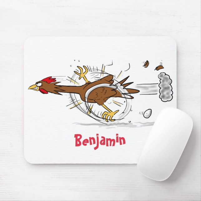 Funny running cool chicken cartoon illustration mouse mat (With Mouse)