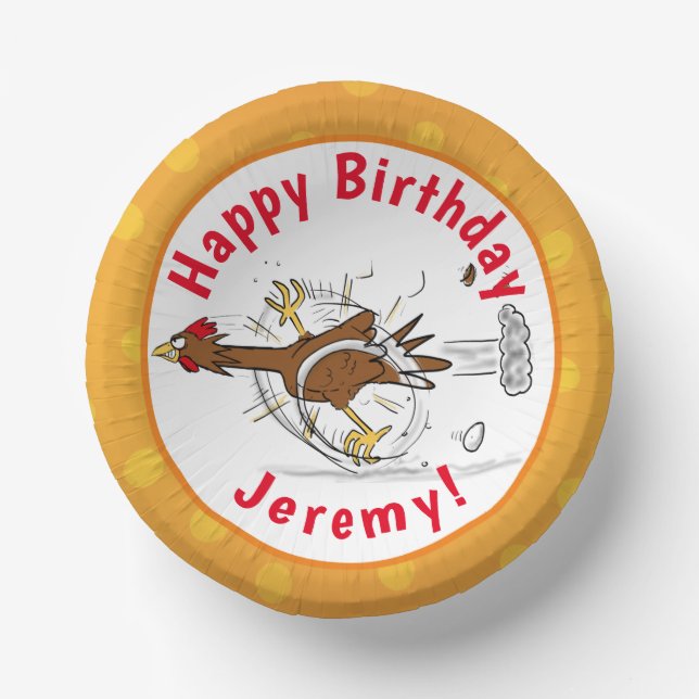 Funny running cool chicken cartoon illustration paper plate (Front)