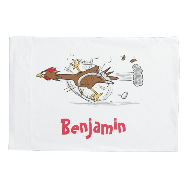 Funny running cool chicken cartoon illustration pillowcase (Back)