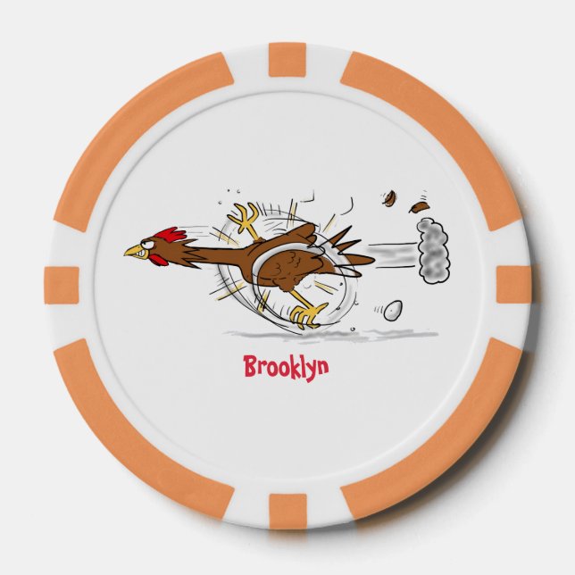 Funny running cool chicken cartoon illustration poker chips (Front)