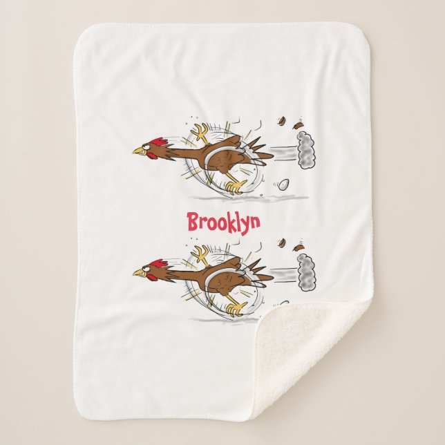 Funny running cool chicken cartoon illustration sherpa blanket (Front)