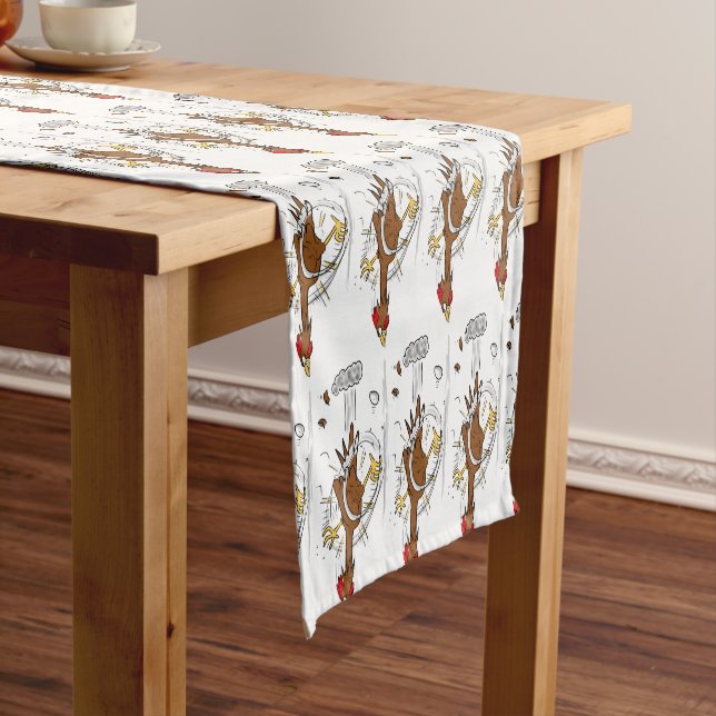 Funny running cool chicken cartoon illustration short table runner (In Situ)