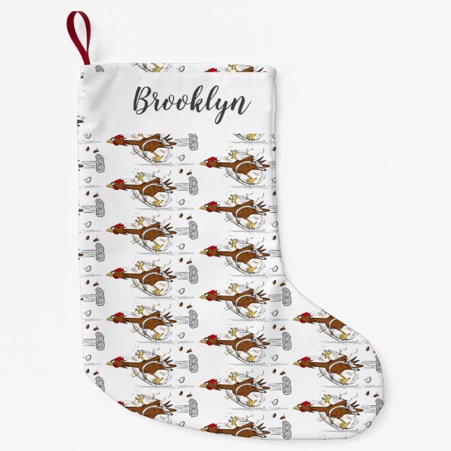 Funny running cool chicken cartoon illustration small christmas stocking (Front)