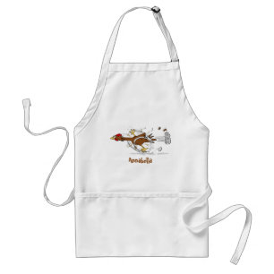 Funny running cool chicken cartoon illustration standard apron
