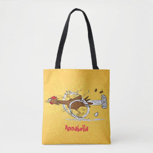 Funny running cool chicken cartoon illustration tote bag