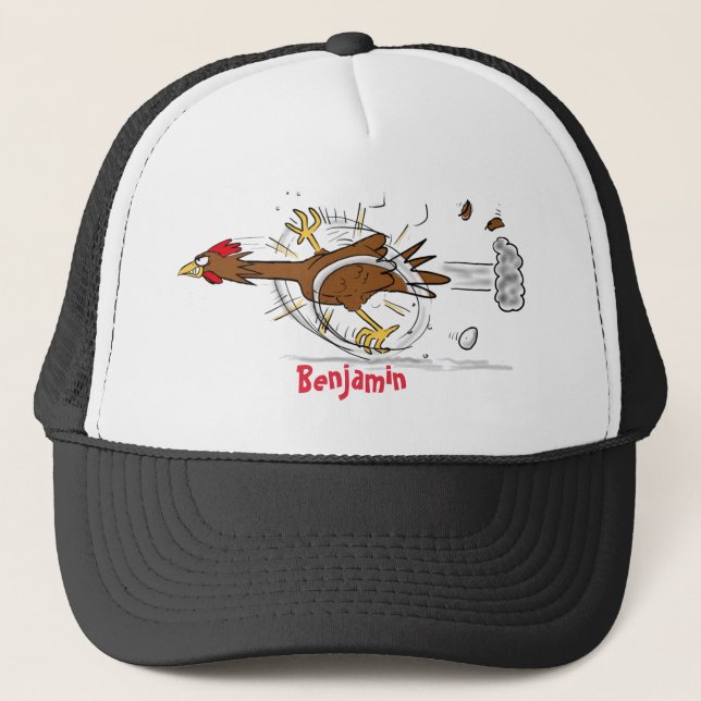 Funny running cool chicken cartoon illustration trucker hat (Front)