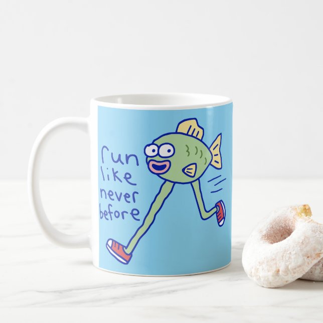 Funny Running Fish With Legs Coffee Mug (With Donut)