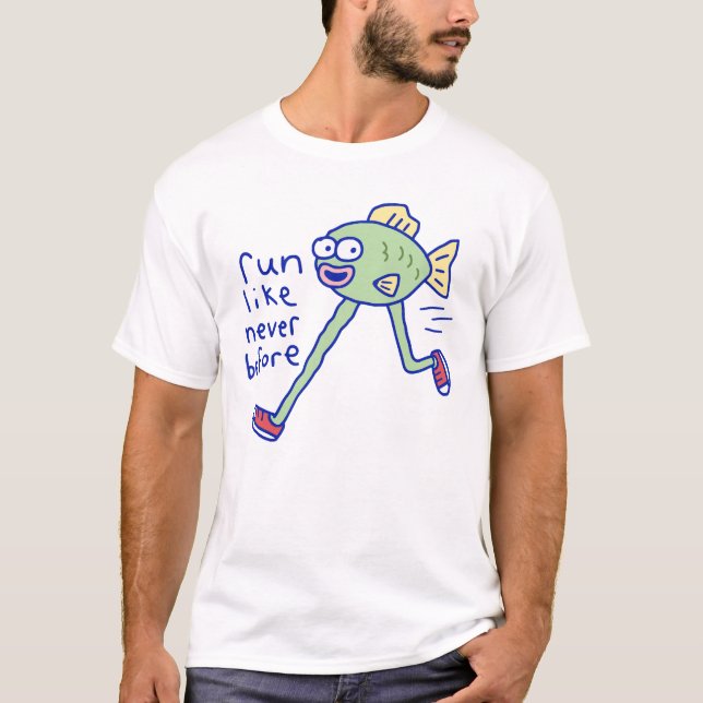 Funny Running Fish With Legs T-Shirt (Front)