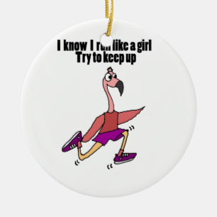 Funny Running Flamingo Ceramic Tree Decoration