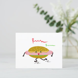 Funny running hotdog postcard