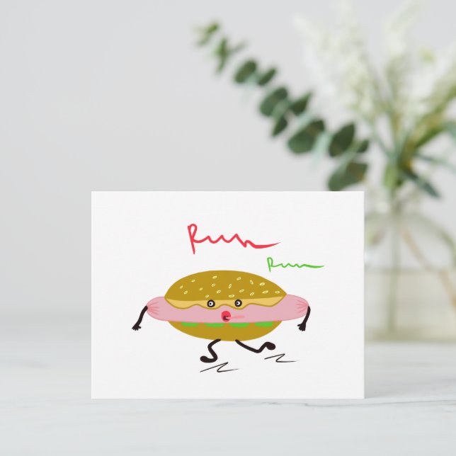 Funny running hotdog postcard (Standing Front)