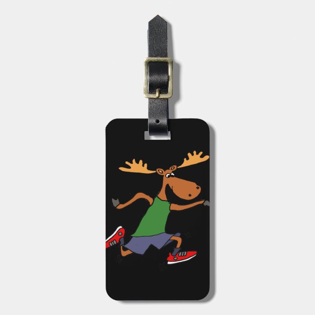 Funny Running Moose cartoon Luggage Tag (Front Vertical)