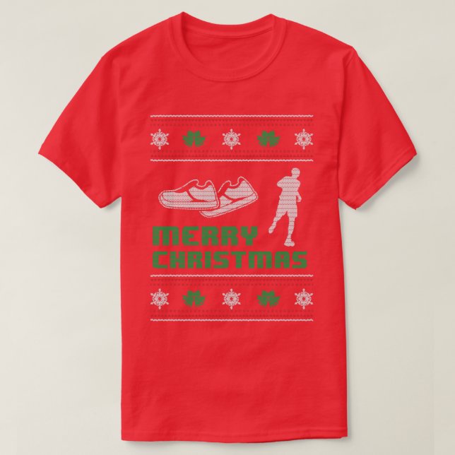 Funny Running Runner  Merry Christmas  T-Shirt (Design Front)
