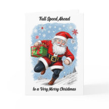 Funny Running Santa Claus Christmas Card