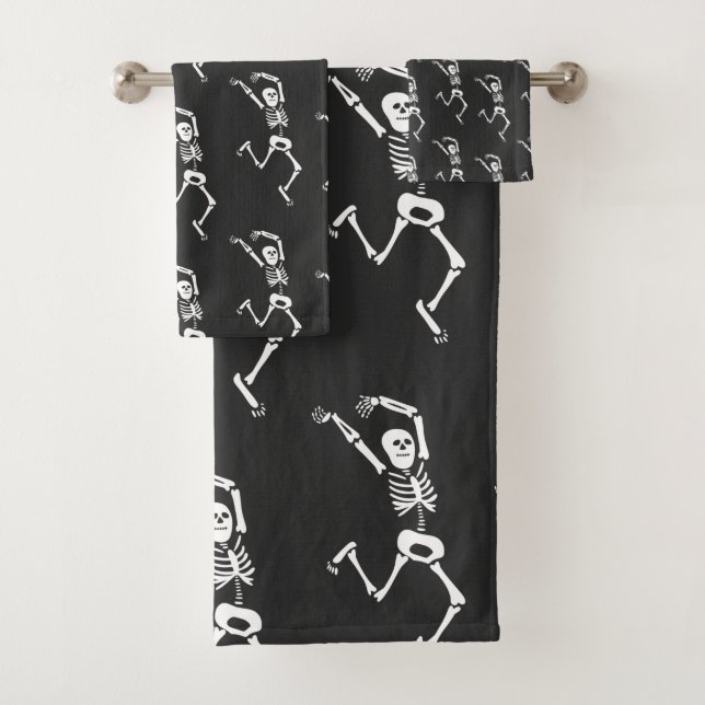 Funny Running Skeleton Black and White Halloween  Bath Towel Set (Insitu)