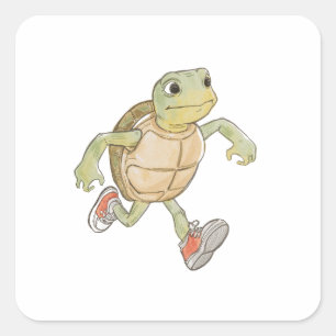 Funny Running Turtle Sticker, Cartoon Animal Decal Square Sticker