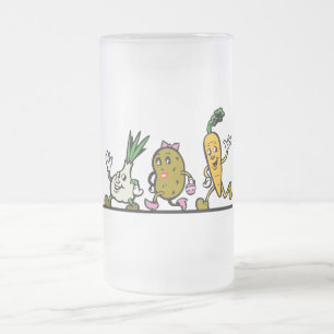 funny running vegetables frosted glass beer mug