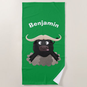 Funny running water buffalo cartoon beach towel