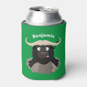 Funny running water buffalo cartoon can cooler