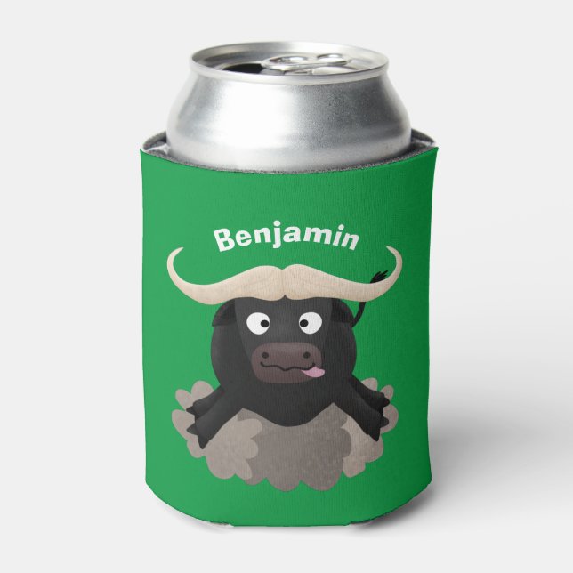 Funny running water buffalo cartoon can cooler (Can Front)
