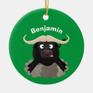 Funny running water buffalo cartoon ceramic tree decoration