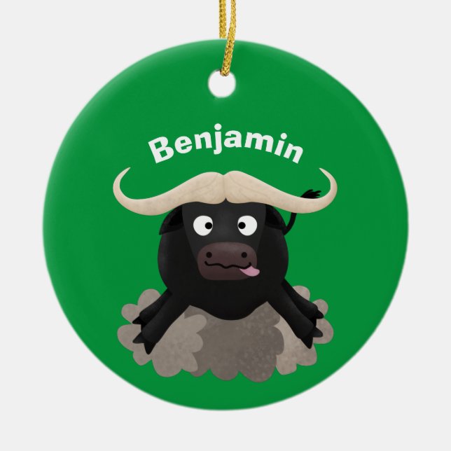 Funny running water buffalo cartoon ceramic tree decoration (Front)