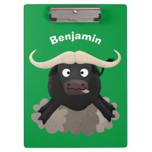 Funny running water buffalo cartoon clipboard