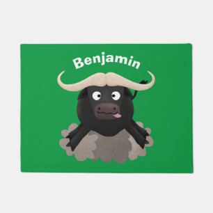 Funny running water buffalo cartoon doormat