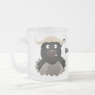 Funny running water buffalo cartoon frosted glass coffee mug