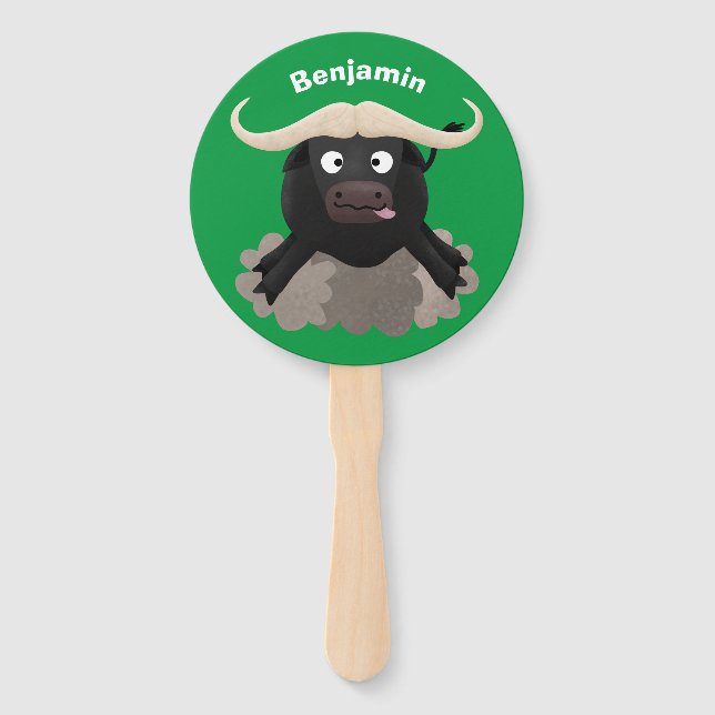 Funny running water buffalo cartoon hand fan (Front)