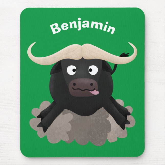 Funny running water buffalo cartoon mouse mat (Front)