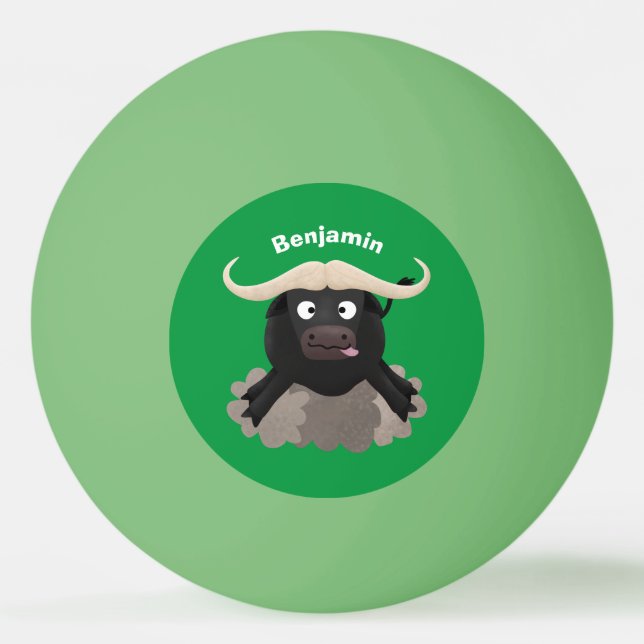 Funny running water buffalo cartoon ping pong ball (Front)