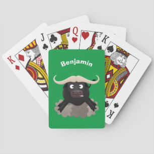 Funny running water buffalo cartoon playing cards