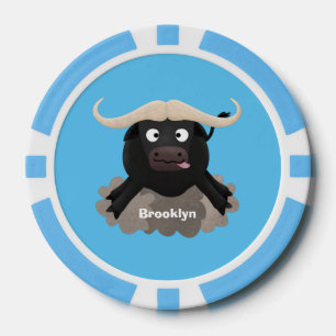 Funny running water buffalo cartoon poker chips