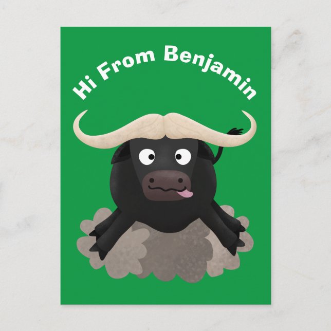 Funny running water buffalo cartoon postcard (Front)