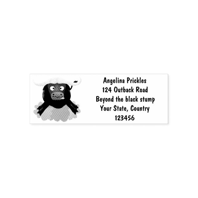 Funny running water buffalo cartoon self-inking stamp (Design)