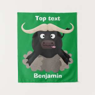 Funny running water buffalo cartoon tapestry