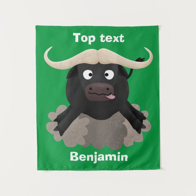 Funny running water buffalo cartoon tapestry (Front)