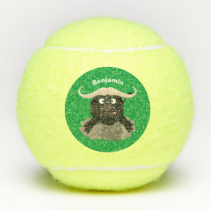 Funny running water buffalo cartoon tennis balls
