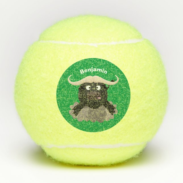 Funny running water buffalo cartoon tennis balls (Front)