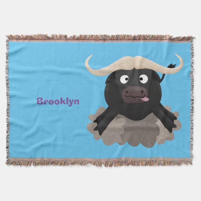 Funny running water buffalo cartoon throw blanket (Front)