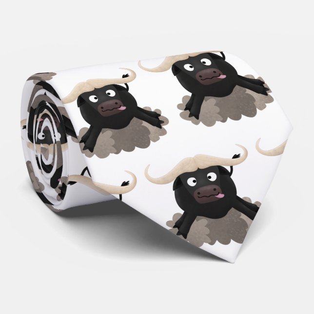 Funny running water buffalo cartoon tie (Rolled)