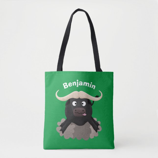 Funny running water buffalo cartoon tote bag (Front)