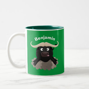 Funny running water buffalo cartoon Two-Tone coffee mug