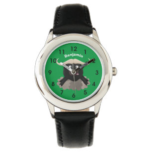 Funny running water buffalo cartoon watch