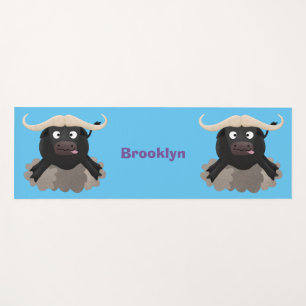 Funny running water buffalo cartoon yoga mat