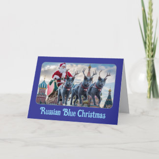 Funny Russian Blue Cat Christmas Card